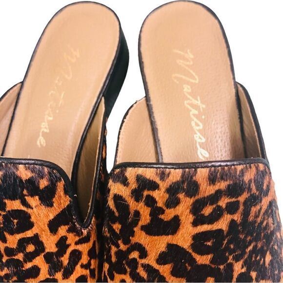 Matisse Lacy Tan Leopard Animal Print Calf Hair Leather Mules - Picture 3 of 13